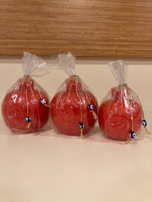 Plus Home Mum 3'lü Nar Model Renk Kırmızı Yükseklik 9 ve 7 cm Çapı 5 ve 4 cm