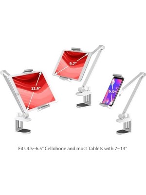 Uray Home Alüminyum Ayarlanabilir Tablet Standı, 360 Derece Döndürülebilir, /ipad/ipad Mini/ipad Pro 12,9 Inç Herhangi Bir Telefon/tablet 4-13 Inç, Ev, Ofis, Mutfak ve Yatak Kullanımına Uygun (Beyaz)