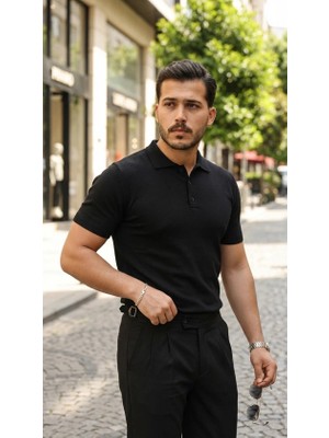 Defy Moda Erkek Düğme Yakalı Kısa Kollu Pamuk Triko Tişört