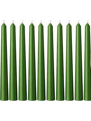 Emdeco Yeşil Renk Ince Şamdan Mum Seti + 25 cm Uzunluk + 10’lu Paket + Dekoratif Taper (Dilek) Mum + Şık Masa, Davet ve Özel Gün Dekorasyonu Için
