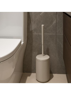Emdeco Beyaz-Siyah-Bej Çizgili Lüks Tuvalet Fırçası Seti – 30 cm Uzunluk | Modern, Şık ve Dayanıklı Banyo Aksesuarı | Kaymaz, Hijyenik Tasarım (Bej)