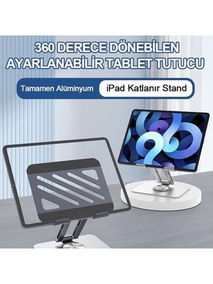 Uray Home Tablet Standı 360° Dönebilen Tablet Tutucu Katlanabilir Alüminyum Tablet ve Telefon Standı - Gri
