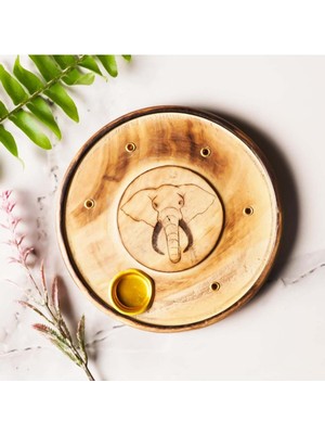 WoodBay Fil Temalı Yuvarlak Ahşap Konik/çubuk Tütsülük