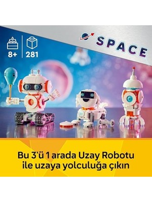 Uray Home 3’ü 1 Arada Uzay Robotu 31164-8 Yaş ve Üzeri Çocuklar Için Köpek Figürüne Veya Rokete Dönüşebilen Oyuncak Yapım Seti, Doğum Günü Hediyesi (281 Parça)