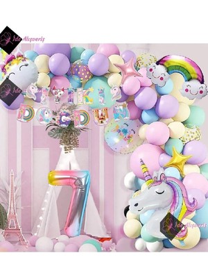 Uray Home 7 Yaş Karakterli Temalı Iyi Ki Doğdun Makaron Balon Doğum Günü Parti Kutlama Seti BMCNM348