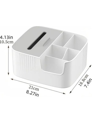 Uray Home Makyaj ve Kozmetik Düzenleme Kutusu Organizer Kutusu Banyo Yüz Serumu Masa Düzenleyici Saklama 5+1 Bölmeli Peçetelikli Modern Tasarım Makyaj ve Masa Toplama Kutusu (Gri Beyaz)