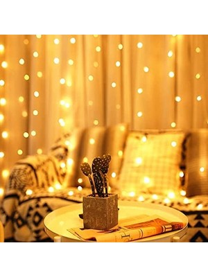 Emdeco LED Perde Işık Fişli Özel Günler Baby Shower Kutlama Doğumgünü Dekoratif 12 Saçaklı 216 LED Lambalı 3 * 2 Metre