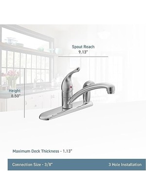 Uray Home Chateau Krom Tek Kolu Düşük Ark Mutfak Bataryası, 7434, 0.375