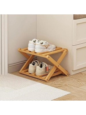 Uray Home 2 Katlı Katlanabilir Bambu Ayakkabı Rafı