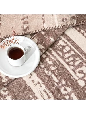 Uray Home Savanna DESENLI%100 Pamuk Pamuk Battaniye, Kahverengi, Çift Kişilik