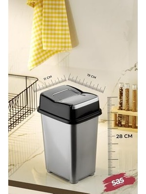 Uray Home Dolap Içi Çöp Kovası Pratik Kapak Banyo Mutfak Girdap Çöp Kovası Gri 5 Litre