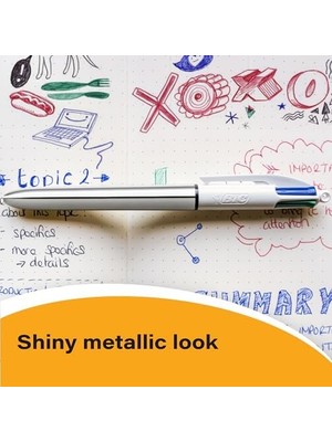 Emdeco 4 Colours Pembe,gümüş, Altın Gövde Tükenmez Kalem 3'lü Blister, 4 Renk Tükenmez Kalem