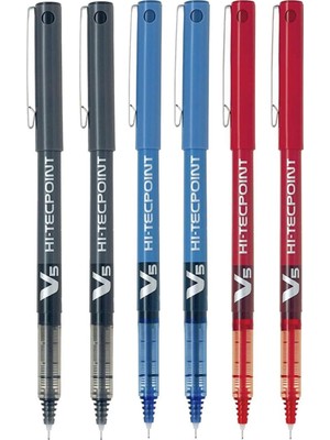 Uray Home Pilot Bx V5 Çeşitli Hi-Tecpoint Ekstra Ince Tükenmez Kalem, 0,5 mm Uç Ucu 0,3 mm Genişlik (6'lı Paket) 2 Mavi + 2 Siyah + 2 Kırmızı