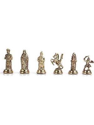 Uray Home Orta Boy Metal Osmanlı-Bizans Satranç Takımı Parlak ve Mermer Desenli Sandıklı Mdf Tahtası (36X36X6 Cm.)