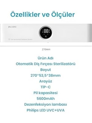 Uray Home Şarj Edilebilir Diş Fırçası Tutacağı Tam Otomatik Sensörlü Uv Sterilizatör (Led Teknolojisi) Mavi