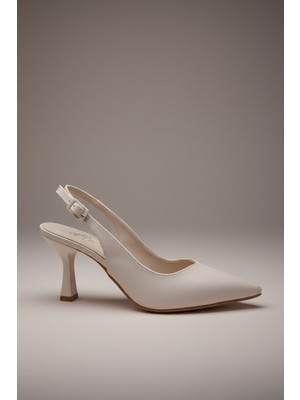 Modayak Arıcı Krem Ince Topuk Sivri Burun Bilekten Bantlı Kadın Ayakkabı