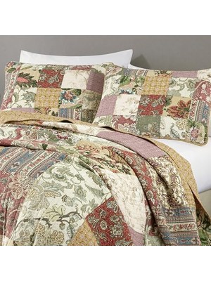 Uray Home Delaney 3 Parça Çiçekli Yama Işi Önceden YIKANMIŞ%100 Pamuk Yorgan Seti,
