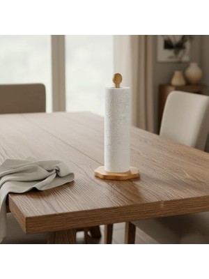 Uray Home Papatya Model Doğal Ahşap Kağıt Havluluk, Dekoratif Çiçek Tabanlı Bambu Mutfak Havlu Standı, Tezgah Üstü Dikey Rulo Peçetelik