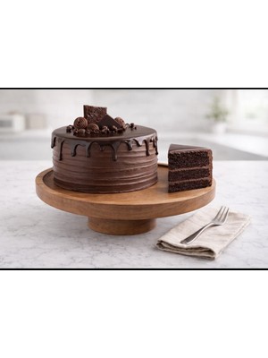 WoodBay Ceviz Ağacı Ayaklı Pasta,kek Standı 30 cm | El Yapımı Tek Parça Ahşap Sunumluk,meyve Tabağı