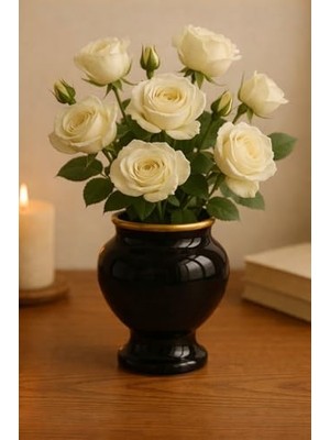 Emdeco Minimal Seramik Dekoratif Vazo, Siyah, Klasik Tasarım, 10 cm Yükseklik, 8 cm Genişlik, Çiçek Düzenlemesi Için