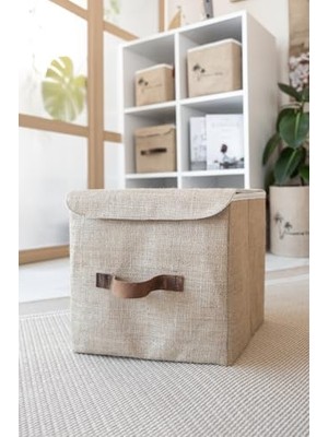 Uray Home Jüt Dolap Içi Organizer Takı, Makyaj, Banyo, Ofis Düzenleyici Kapaklı Saklama Kutusu 20X20X20 cm