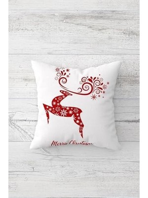 Emdeco Pelangi Yılbaşı Geyik Christmas Çift Tarafı Baskı Gizli Fermuarlı Yastık Kılıfı Kırlent Koltuk Yastık Kılıfı, Beyaz-Kırmızı 45 x 45