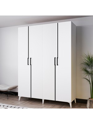 Azzuri Furniture Mezzo 140 cm 4 Kapaklı Genç Odası Dolabı-Gardırop-Dolap Beyaz AZR140901