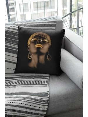 Emdeco 43X43CM Arap Kızı Premium Kumaş Tay Tüyü Döşemelik Dekoratif Çift Taraf Kırlent Yastık Kılıfı KRL272