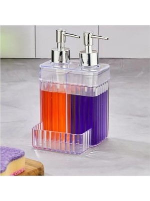 Emdeco 2 Bölmeli Şeffaf Akrilik Sabunluk ve Deterjanlık – Sünger Hazneli, Mutfak ve Banyo Için Pratik Şeffaf Plastik Sabunluk Dispenseri, Dayanıklı ve Kullanışlı Tasarım
