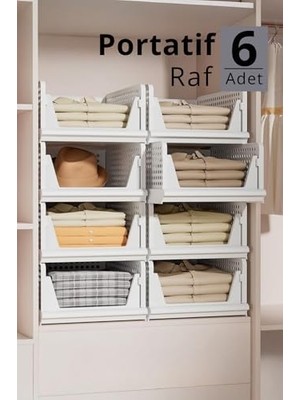 Uray Home Life 6 Bölmeli Kayar Raf Organizer Dolap Içi Kıyafet Düzenleyici Beyaz 45X35 cm MIT1262