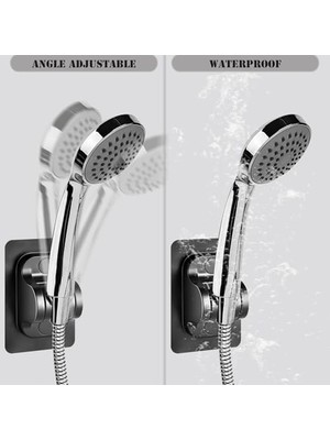 Emdeco 2'li Set Ayarlanabilir Kendinden Yapışkanlı Duş Başlığı Askısı, Siyah Duvara Monte Duş Başlığı Tutucu, Matkap Gerektirmez Sabit Braket, Suya Dayanıklı Banyo Duş Başlığı Sabitleyici Aksesuar