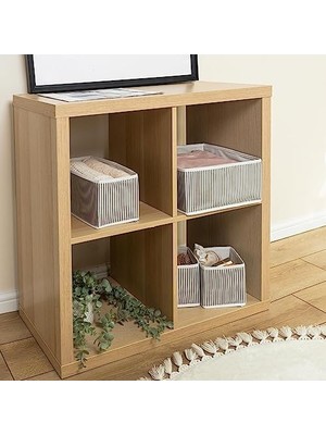 MiraLive Pazar Kapısı 4 Lü Çekmece Düzenleyici Organizer Dekoratif Sepet Hurç (4 Lü Çekmece Çizgili)