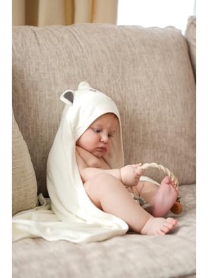 Emdeco Pamuk Bambu Havlu Kundak - Ayıcık Kulak Desenli Banyo Havlusu - 75X75 cm