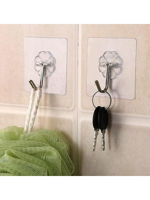 Emdeco Şeffaf Askı Süper Güçlü Yapışkanlı Suya Dayanıklı Şeffaf Askı 5li Set Yeniden Kullanılabilir Kancalar