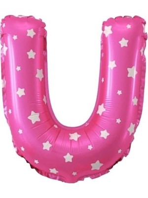 Uray Home U Harfi 16 Inç Pembe Kalpli Renk Folyo Balon 36 cm (Pembe)