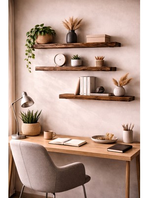 Maison Linden Masif Ahşap 3’lü Uçan Duvar Rafı 70 cm Eskitme El Yapımı Dekoratif Ahşap Raf Seti 15 cm Derinlik 2 cm Kalınlık Rustik Modern Duvar Rafı