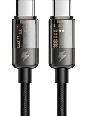 MiraLive CA-2840 Type-C To Type-C 100W LED Işikli Power Off Hızlı Data Şarj Kablosu 1.2m, Siyah
