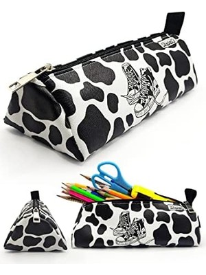 Emdeco Kalem Kutusu Inek Desenli Ayakkabı Detaylı Üçgen Kalemkutu Vegan Deri Kalemlik - Siyah