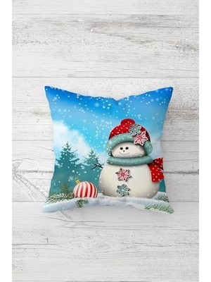 MiraLive Pelangi Kardan Adam Kış Tema Çift Tarafı Baskı Gizli Fermuar Yastık Kılıfı Kırlent Koltuk Yastık Kılıfı, Mavi-Beyaz 45 x 45, 24691173145451