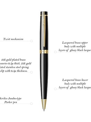 Emdeco Honour 38 Tükenmez Kalem Siyah Altın