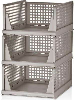 MiraLive Life 3 Katlı Kayar Raf Organizer Dolap Içi Kıyafet Aksesuar Düzenleyici Bej 45X35 cm MIT1259