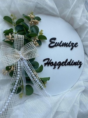 MiraLive Kapı Süsü Evimize Hoşgeldiniz Ahşap Okaliptus Yaprağı Beyaz Hediyelik 23-1 Beyaz