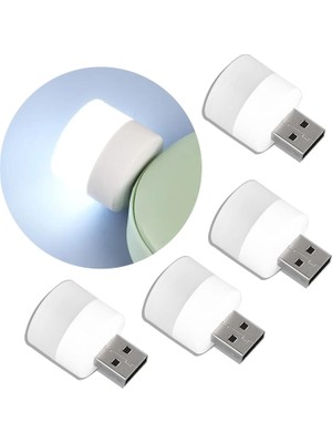 MiraLive Linwnil Gece USB Işıkları, Mini LED Ampul, Takılabilir, Beyaz, Kompakt, Yatak Odası, Banyo, Çocuk Odası, Koridor, Mutfak Araba Için USB Atmosfer Işığı (4 Beyaz Işık)