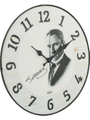 Asseds Store 36 cm Gerçek Cam Akar Saniye Sessiz Mekanizma Dekoratif Atatürk Duvar Saati