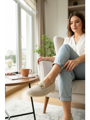 Enoch Kadın Ortopedik Tabanlı Zincir Detaylı Esnek Tekstil Loafer Ayakkabı