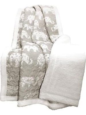 Asseds Store Lush Fil Geçit Töreni Bulanık Tersinir Battaniye, 152 cm x 127 Cm, Gri ve Beyaz