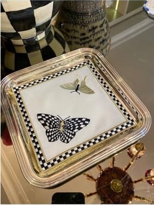 Asseds Store Evi Kelebek Desenli Nakışlı Kokteyl Sunum Peçetesi