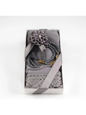 Nurfemina Mavi Dantel Kenarlı Şal ve Incili Tesbih Hediye Seti - Şık Kutulu, Kadın Tesettür Hediyesi