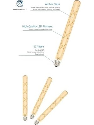 Asseds Store Neo Rustik LED Ampul, x Tasarımlı, Dekoratif Aydınlatma, Enerji Tasarruflu (2, T300-8 Watt)