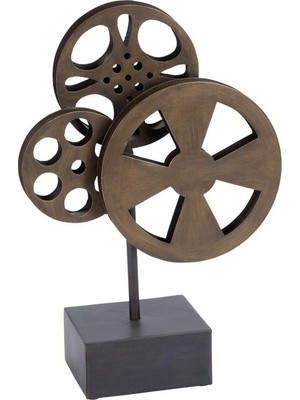 MiraLive Deco 79 Metal Film Makaraları Heykel, 11" x 5" x 16", Kahverengi